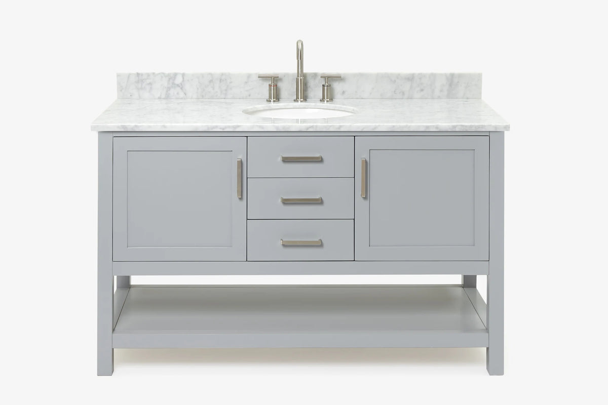 Ariel bayhill 54-55 in. oval sink vanity with carrara white marble (0.75,1.5) countertop