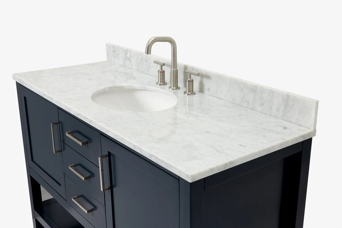 Ariel bayhill 54-55 in. oval sink vanity with carrara white marble (0.75,1.5) countertop