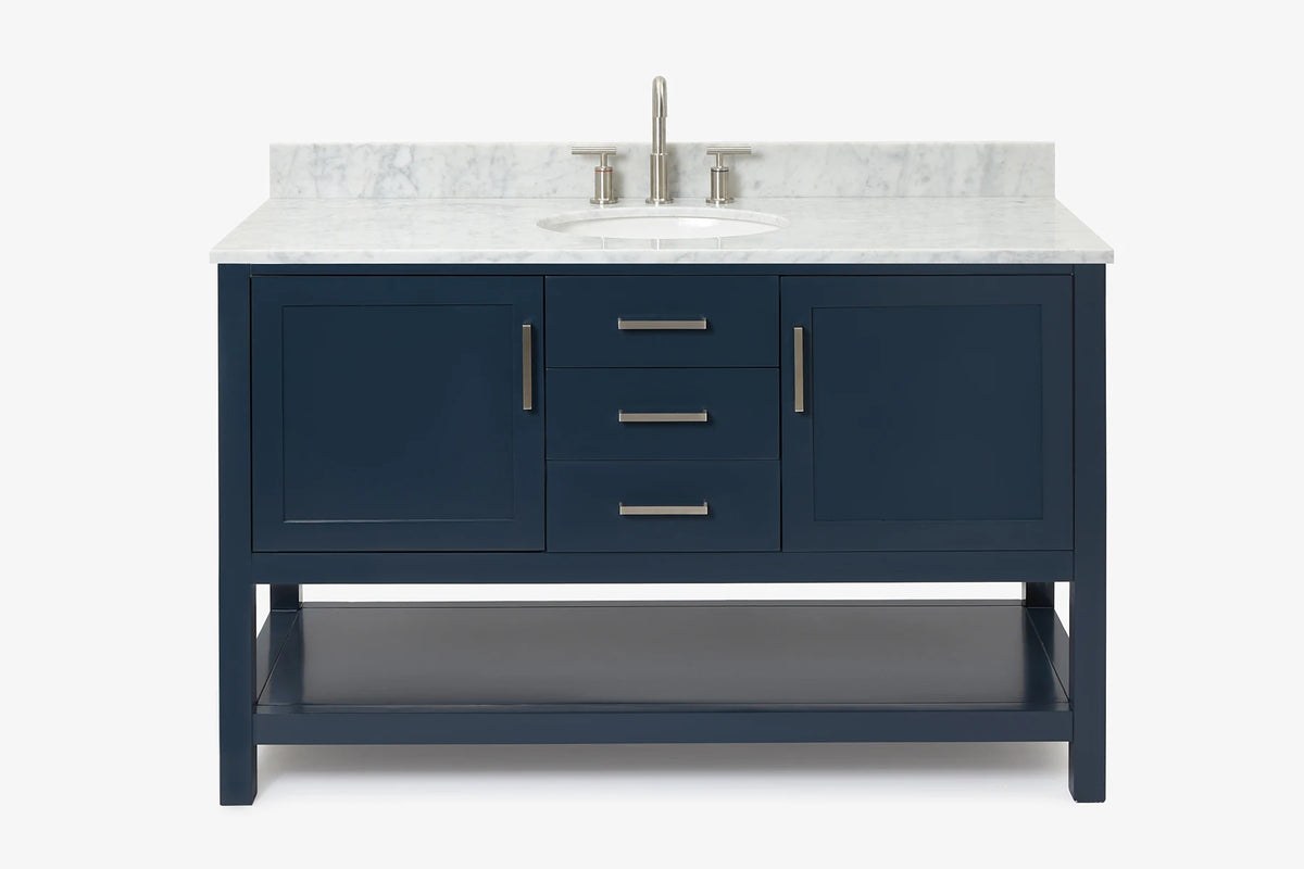 Ariel bayhill 54-55 in. oval sink vanity with carrara white marble (0.75,1.5) countertop