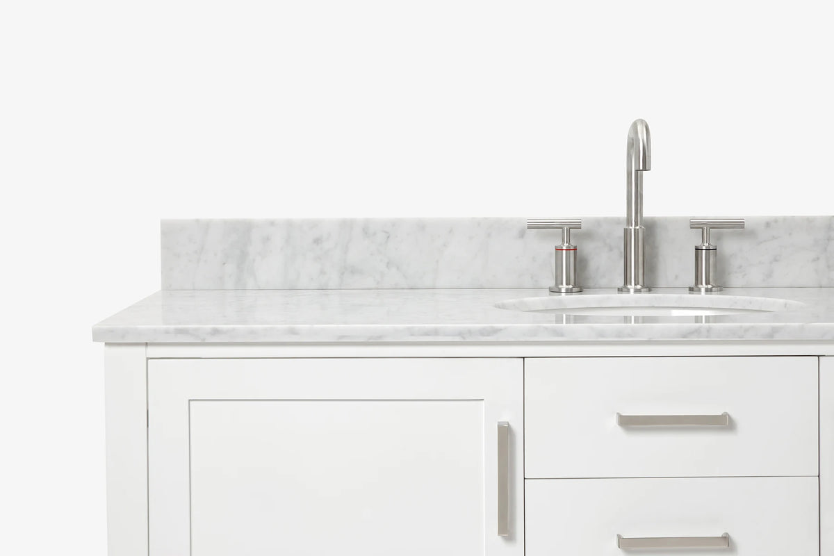 Ariel bayhill 54-55 in. oval sink vanity with carrara white marble (0.75,1.5) countertop