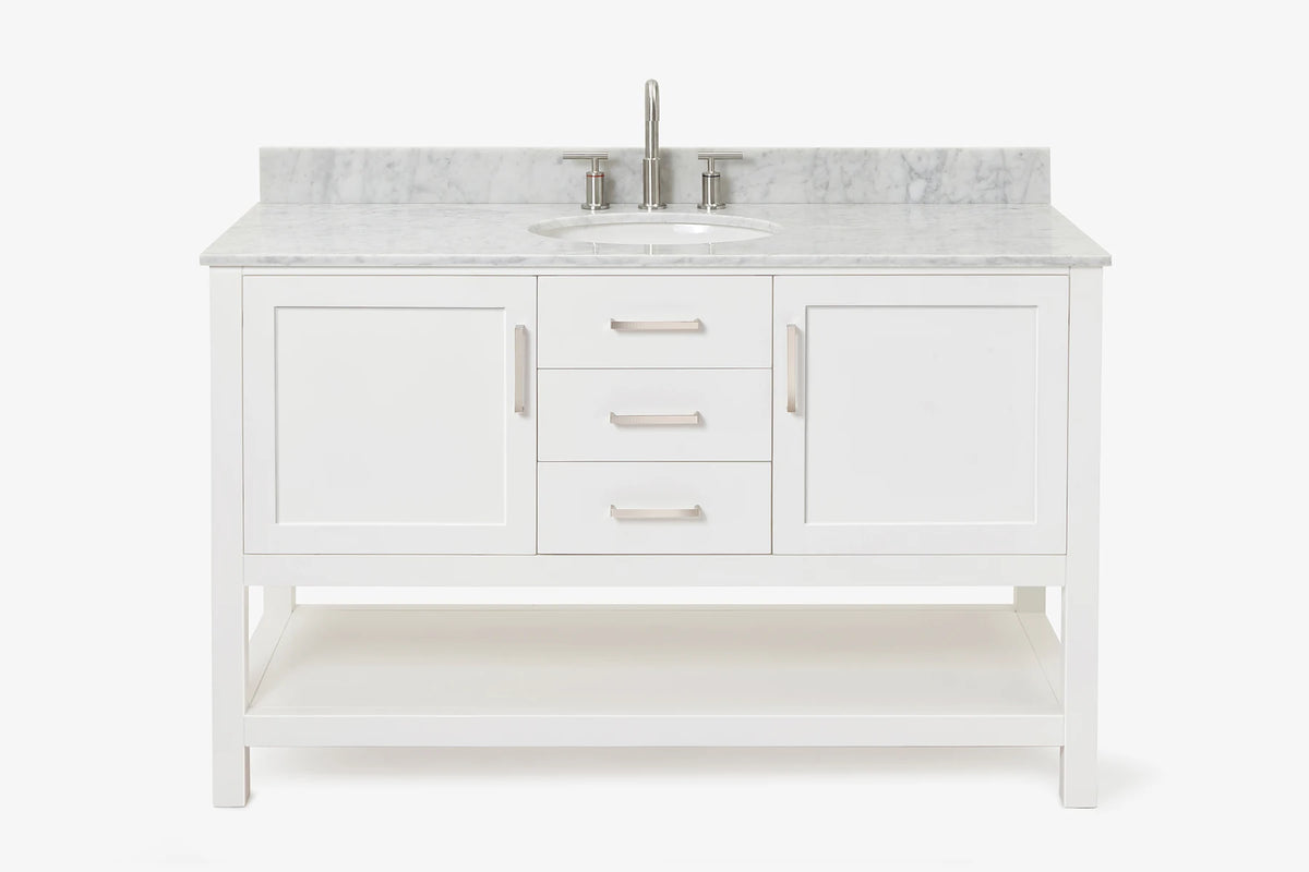 Ariel bayhill 54-55 in. oval sink vanity with carrara white marble (0.75,1.5) countertop