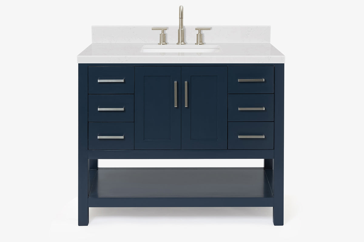 Ariel magnolia 43 in. rectangle sink vanity with 1.5 in. carrara white countertop in white