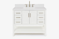 Ariel magnolia 43 in. rectangle sink vanity with 1.5 in. carrara white countertop in white