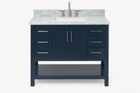 Ariel magnolia 43 in. rectangle sink vanity with 1.5 in. carrara white countertop in white