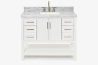 Ariel magnolia 43 in. rectangle sink vanity with 1.5 in. carrara white countertop in white