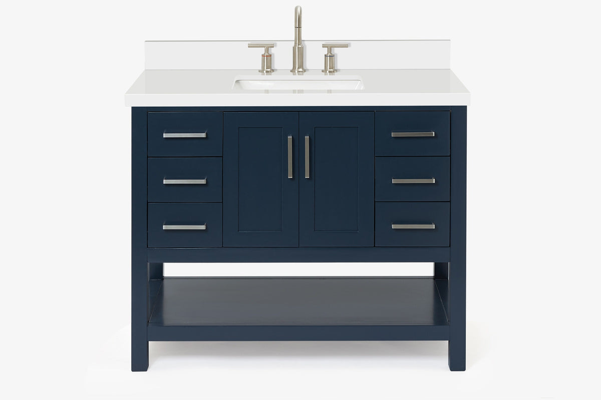 Ariel magnolia 43 in. rectangle sink vanity with 1.5 in. carrara white countertop in white