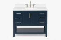 Ariel magnolia 43 in. rectangle sink vanity with 1.5 in. carrara white countertop in white
