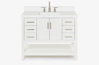 Ariel magnolia 43 in. rectangle sink vanity with 1.5 in. carrara white countertop in white