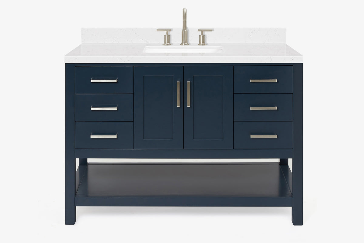 Ariel magnolia 49 in. rectangle sink vanity with 0.75 in. carrara white marble countertop in white