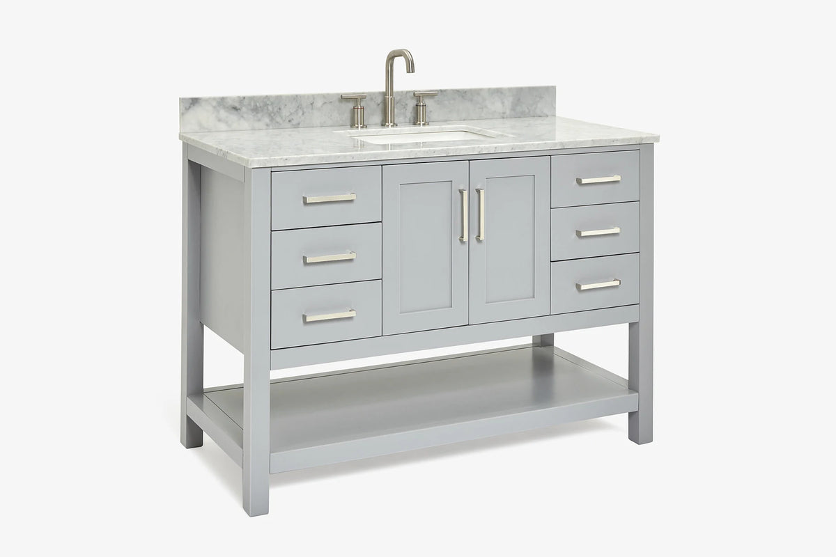 Ariel magnolia 49 in. rectangle sink vanity with 0.75 in. carrara white marble countertop in white