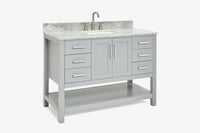Ariel magnolia 49 in. rectangle sink vanity with 0.75 in. carrara white marble countertop in white