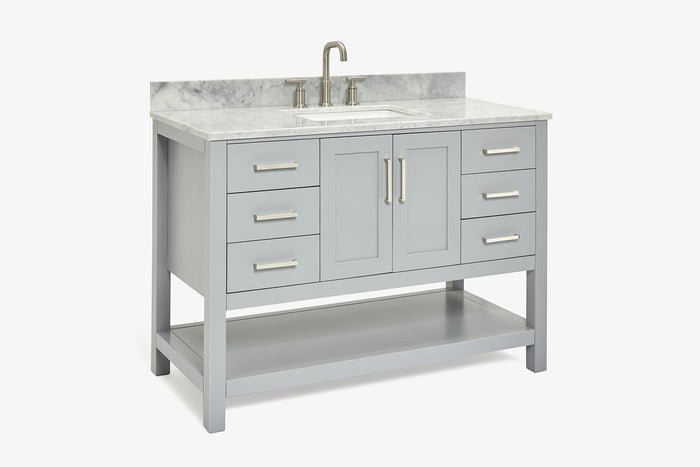 Ariel magnolia 49 in. rectangle sink vanity with 0.75 in. carrara white marble countertop in white