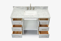 Ariel magnolia 49 in. rectangle sink vanity with 0.75 in. carrara white marble countertop in white