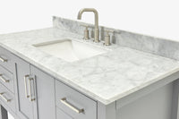 Ariel magnolia 49 in. rectangle sink vanity with 0.75 in. carrara white marble countertop in white