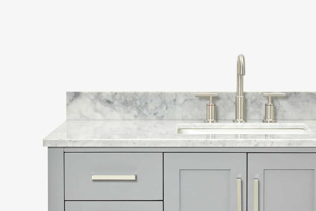 Ariel magnolia 49 in. rectangle sink vanity with 0.75 in. carrara white marble countertop in white
