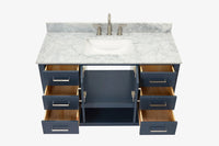 Ariel magnolia 49 in. rectangle sink vanity with 0.75 in. carrara white marble countertop in white