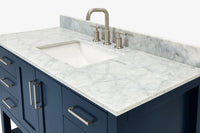 Ariel magnolia 49 in. rectangle sink vanity with 0.75 in. carrara white marble countertop in white
