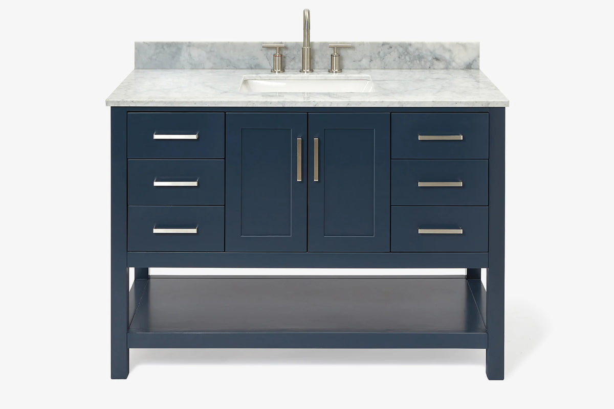 Ariel magnolia 49 in. rectangle sink vanity with 0.75 in. carrara white marble countertop in white