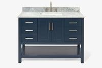 Ariel magnolia 49 in. rectangle sink vanity with 0.75 in. carrara white marble countertop in white