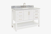 Ariel magnolia 49 in. rectangle sink vanity with 0.75 in. carrara white marble countertop in white