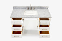 Ariel magnolia 49 in. rectangle sink vanity with 0.75 in. carrara white marble countertop in white