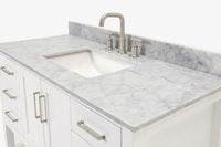 Ariel magnolia 49 in. rectangle sink vanity with 0.75 in. carrara white marble countertop in white