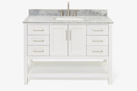 Ariel magnolia 49 in. rectangle sink vanity with 0.75 in. carrara white marble countertop in white