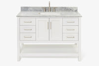 Ariel magnolia 49 in. rectangle sink vanity with 0.75 in. carrara white marble countertop in white