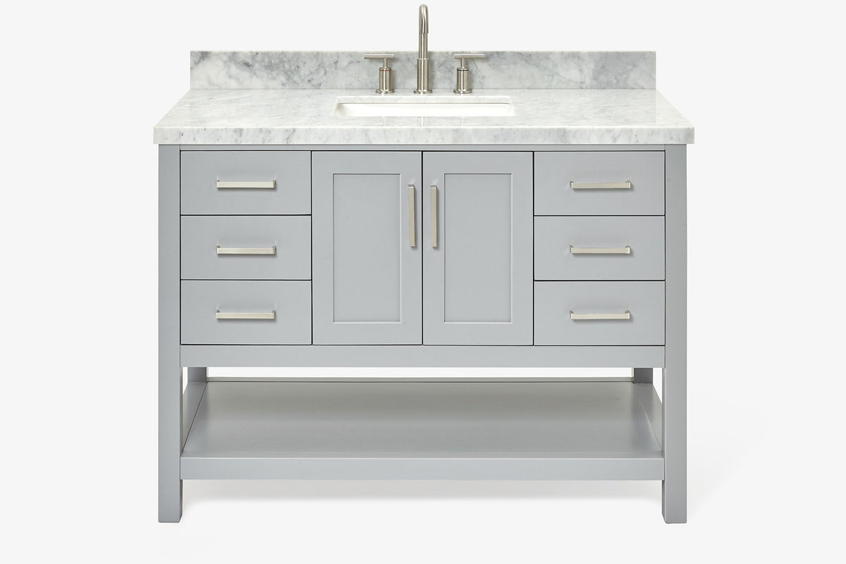 Ariel magnolia 49 in. rectangle sink vanity with 0.75 in. carrara white marble countertop in white