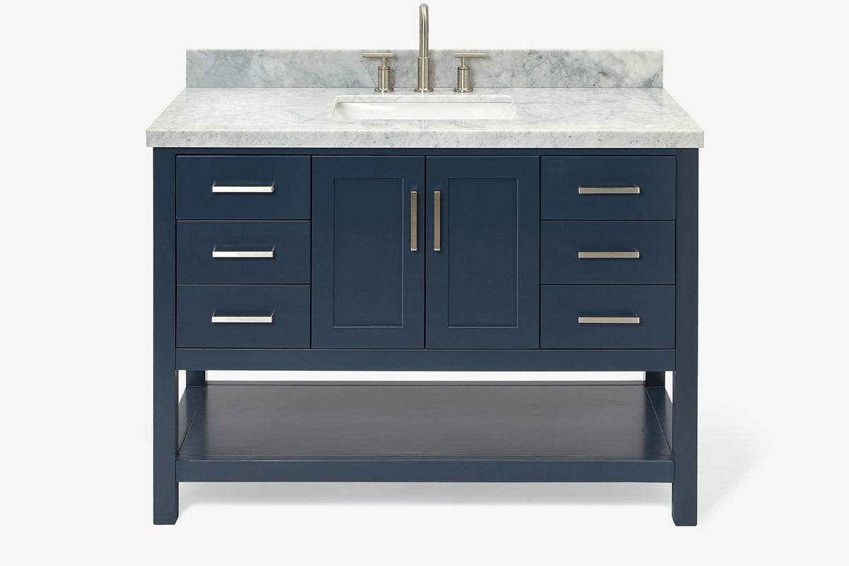 Ariel magnolia 49 in. rectangle sink vanity with 0.75 in. carrara white marble countertop in white