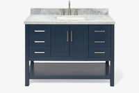 Ariel magnolia 49 in. rectangle sink vanity with 0.75 in. carrara white marble countertop in white
