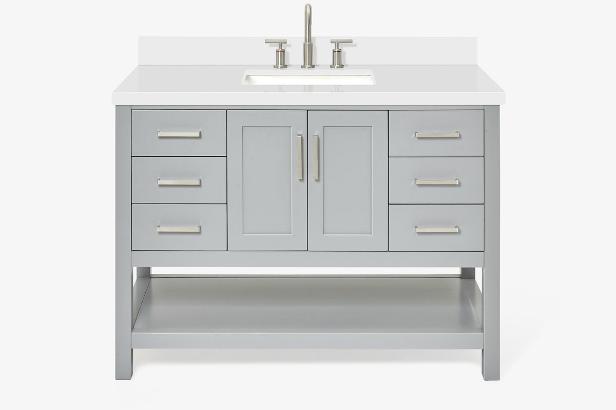 Ariel magnolia 49 in. rectangle sink vanity with 0.75 in. carrara white marble countertop in white