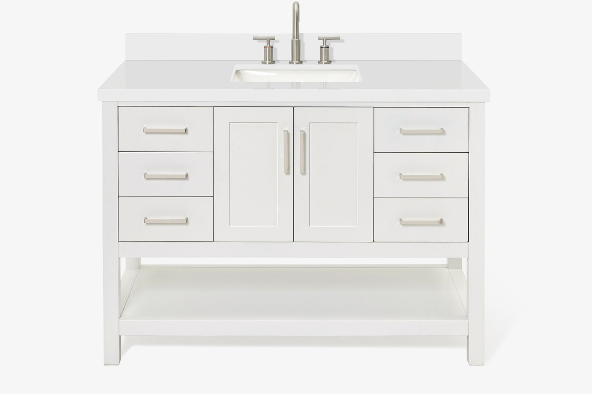Ariel magnolia 49 in. rectangle sink vanity with 0.75 in. carrara white marble countertop in white