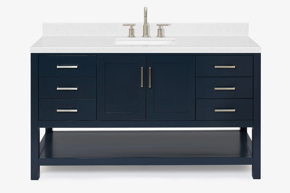 Ariel magnolia 61 in. rectangle sink vanity with 0.75 in. carrara white marble countertop in white