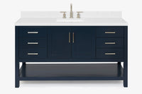 Ariel magnolia 61 in. rectangle sink vanity with 0.75 in. carrara white marble countertop in white