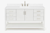 Ariel magnolia 61 in. rectangle sink vanity with 0.75 in. carrara white marble countertop in white