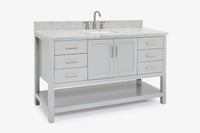 Ariel magnolia 61 in. rectangle sink vanity with 0.75 in. carrara white marble countertop in white