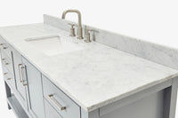 Ariel magnolia 61 in. rectangle sink vanity with 0.75 in. carrara white marble countertop in white