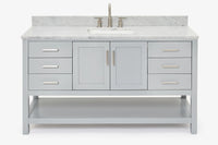 Ariel magnolia 61 in. rectangle sink vanity with 0.75 in. carrara white marble countertop in white