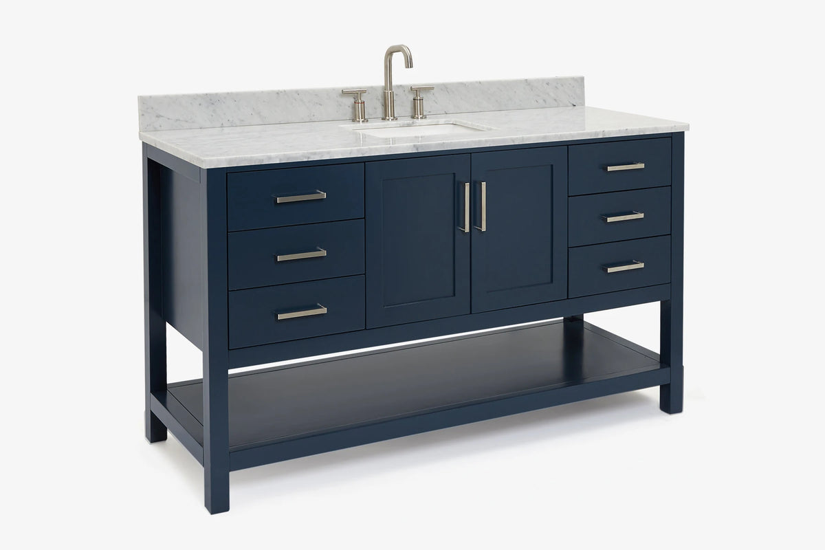 Ariel magnolia 61 in. rectangle sink vanity with 0.75 in. carrara white marble countertop in white