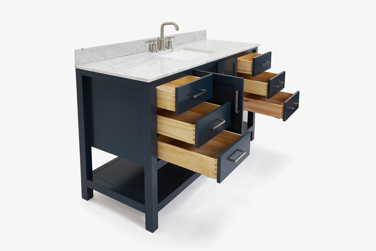Ariel magnolia 61 in. rectangle sink vanity with 0.75 in. carrara white marble countertop in white