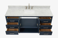 Ariel magnolia 61 in. rectangle sink vanity with 0.75 in. carrara white marble countertop in white