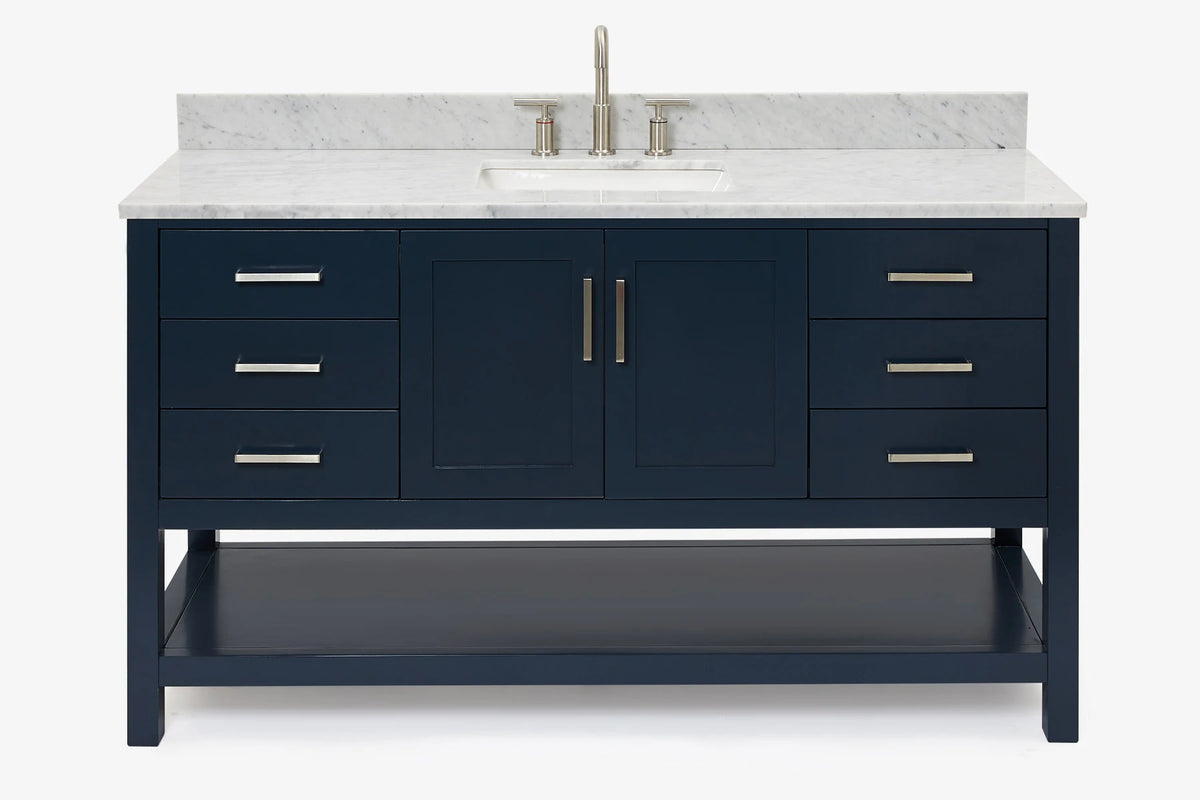 Ariel magnolia 61 in. rectangle sink vanity with 0.75 in. carrara white marble countertop in white
