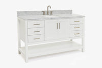 Ariel magnolia 61 in. rectangle sink vanity with 0.75 in. carrara white marble countertop in white