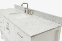 Ariel magnolia 61 in. rectangle sink vanity with 0.75 in. carrara white marble countertop in white