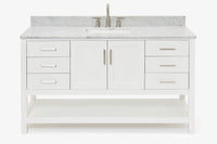 Ariel magnolia 61 in. rectangle sink vanity with 0.75 in. carrara white marble countertop in white