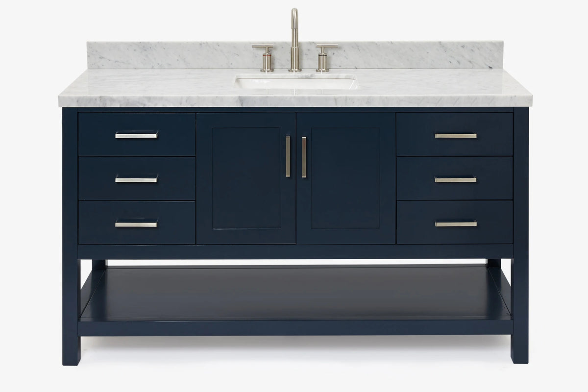 Ariel magnolia 61 in. rectangle sink vanity with 0.75 in. carrara white marble countertop in white