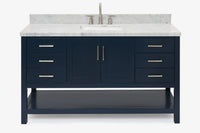 Ariel magnolia 61 in. rectangle sink vanity with 0.75 in. carrara white marble countertop in white