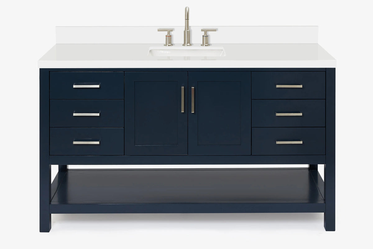 Ariel magnolia 61 in. rectangle sink vanity with 0.75 in. carrara white marble countertop in white