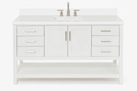 Ariel magnolia 61 in. rectangle sink vanity with 0.75 in. carrara white marble countertop in white